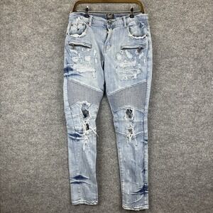 Decibel Jeans Men's 36x33 Blue Denim Skinny Distressed Moto Slim Street Grunge